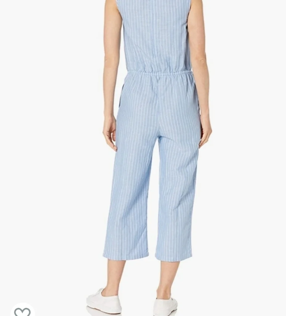 Amazon Essentials Blue and White Sleeveless Linen Blend Crop Jumpsuit Size 0 - Picture 2 of 9